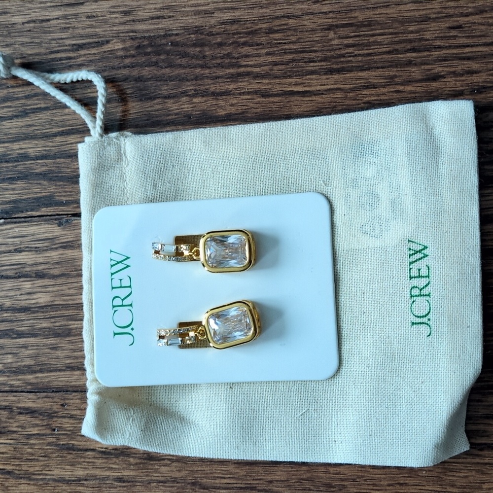 J Crew Bezel Set Crystal Drop Earrings NWT - Picture 2 of 3